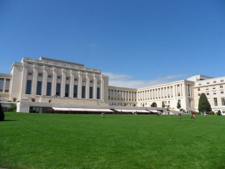O Palácio das Nações, em Genebra. Imagem: Wikimedia Commons.