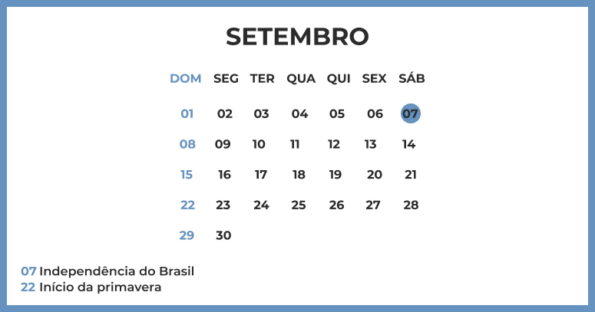 Feriados de setembro (2024): calendário com todas as pausas!