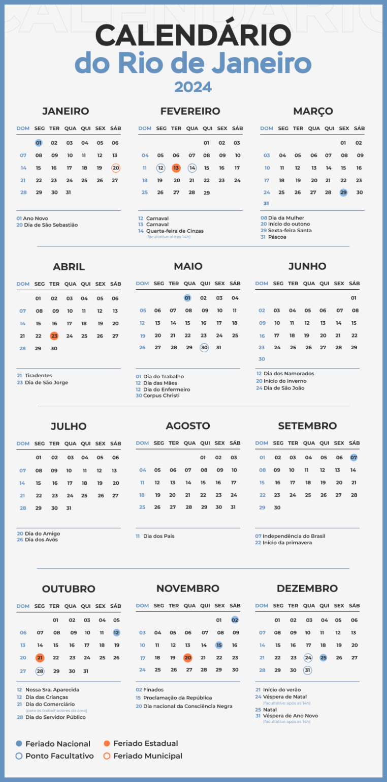 Feriados no Rio de Janeiro 2024 calendário, datas e passeios